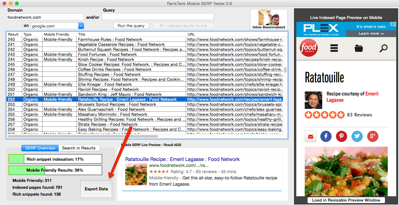 Mobile friendly SERP testing tool export data