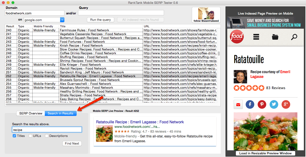 Mobile friendly SERP testing tool search in results