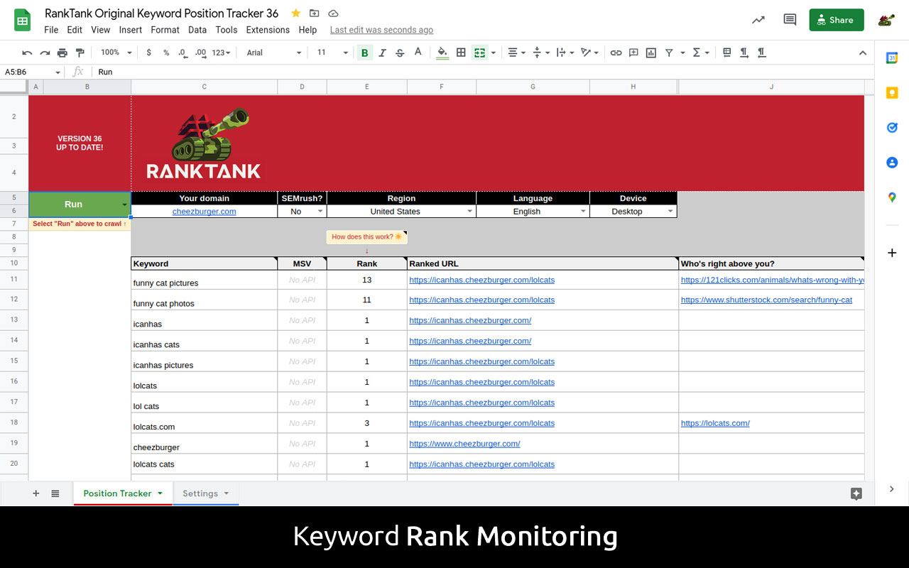 Free keyword position rank checker original google sheet
